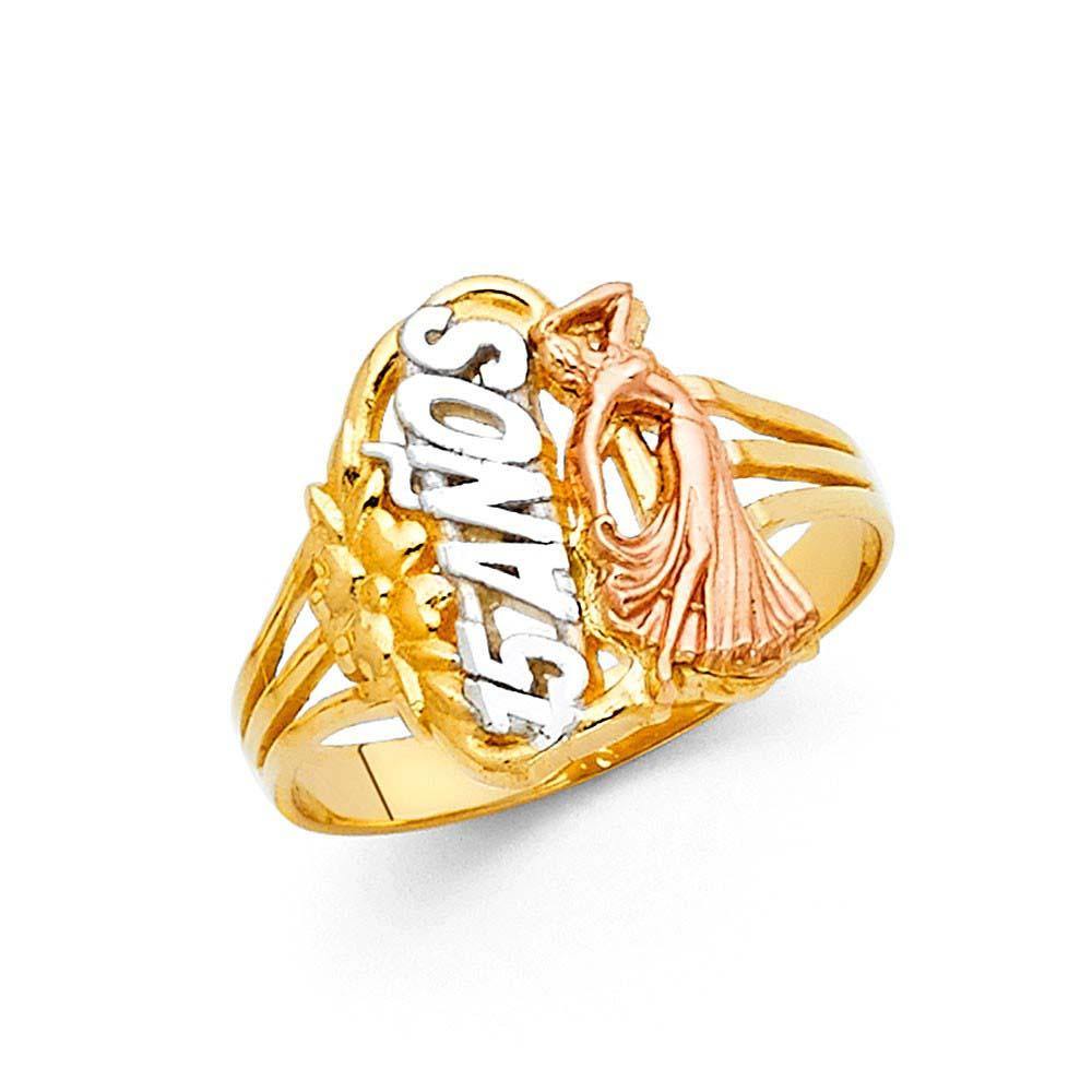 14K Tri Color 15mm 15 Years Ring