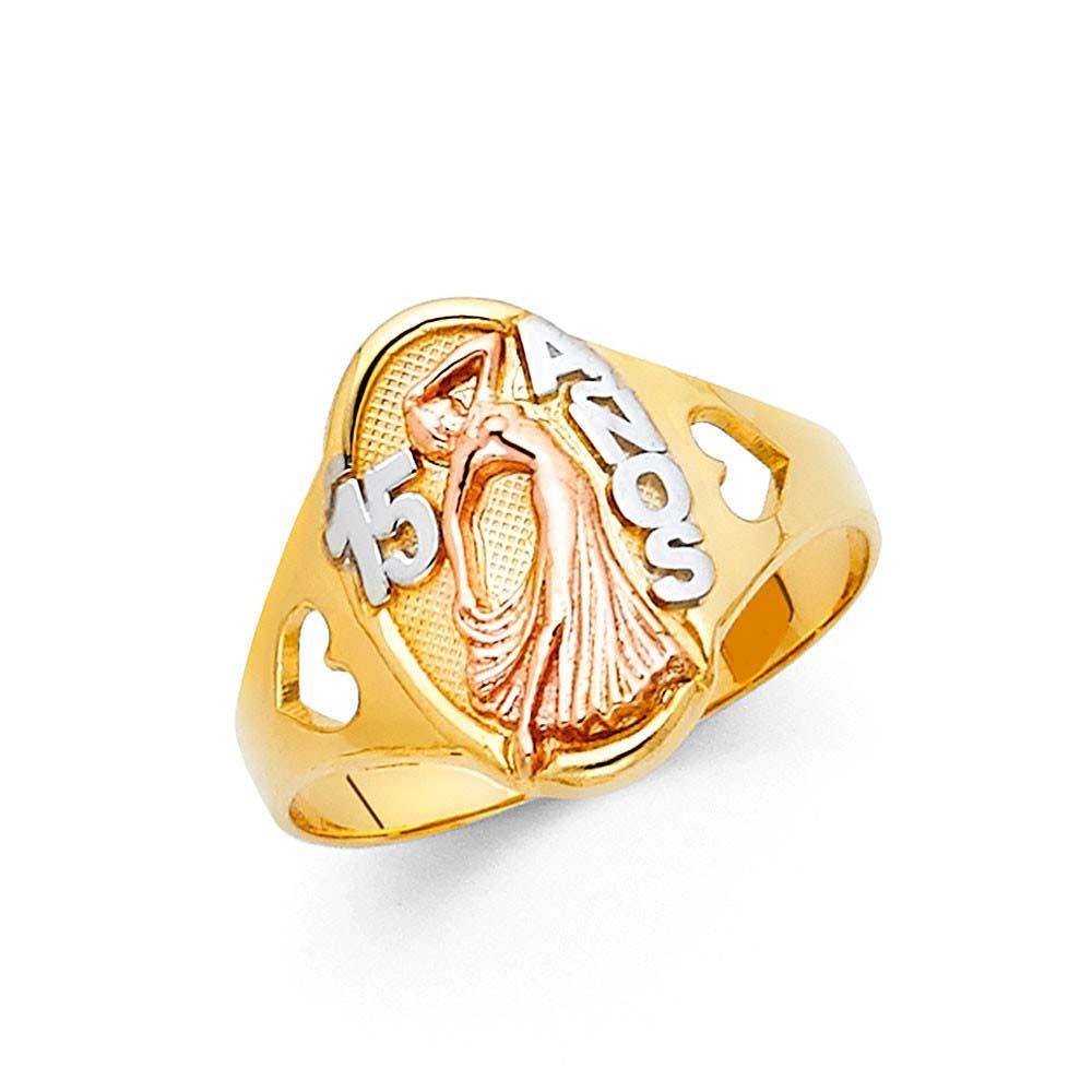 14K Tri Color 15mm 15 Years Ring