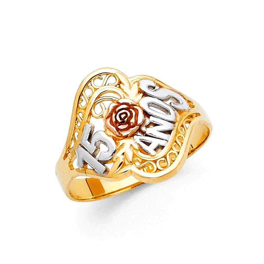 14K Tri Color 15mm 15 Years Ring
