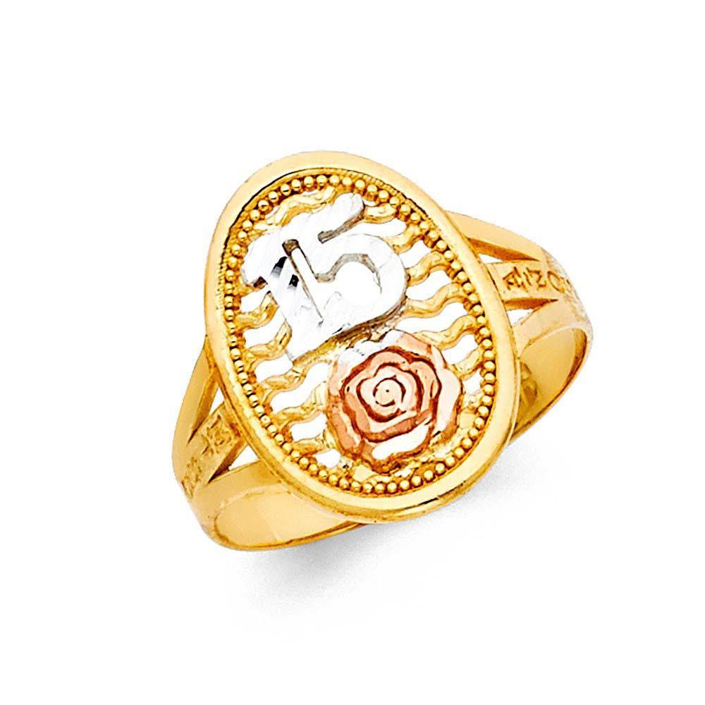 14K Tri Color 17mm 15 Years Ring