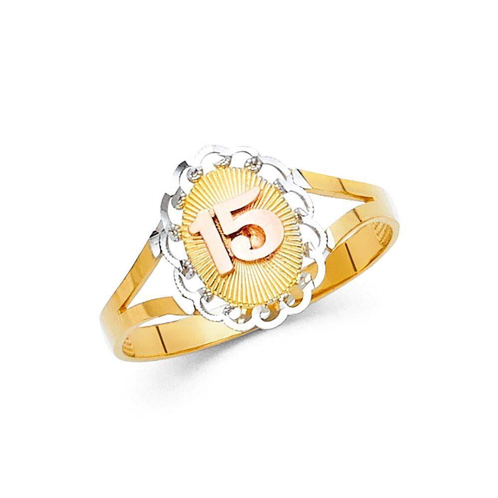 14K Tri Color 12mm 15 Years Ring - silverdepot