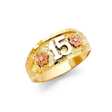 14K Tri Color 8mm 15 Years Ring