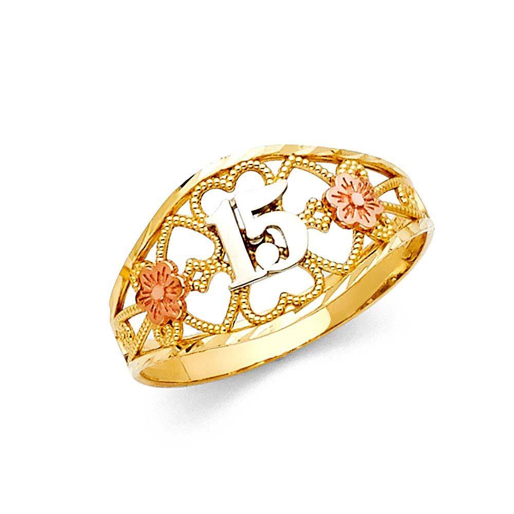 14K Tri Color 11mm 15 Years Ring