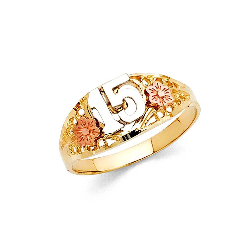 14K Tri Color 8mm 15 Years Ring