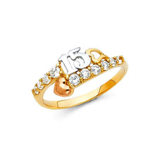 Load image into Gallery viewer, 14K Tri Color 8mm 15 Years Clear CZ Heart Ring - silverdepot