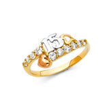 14K Tri Color 8mm 15 Years Clear CZ Heart Ring