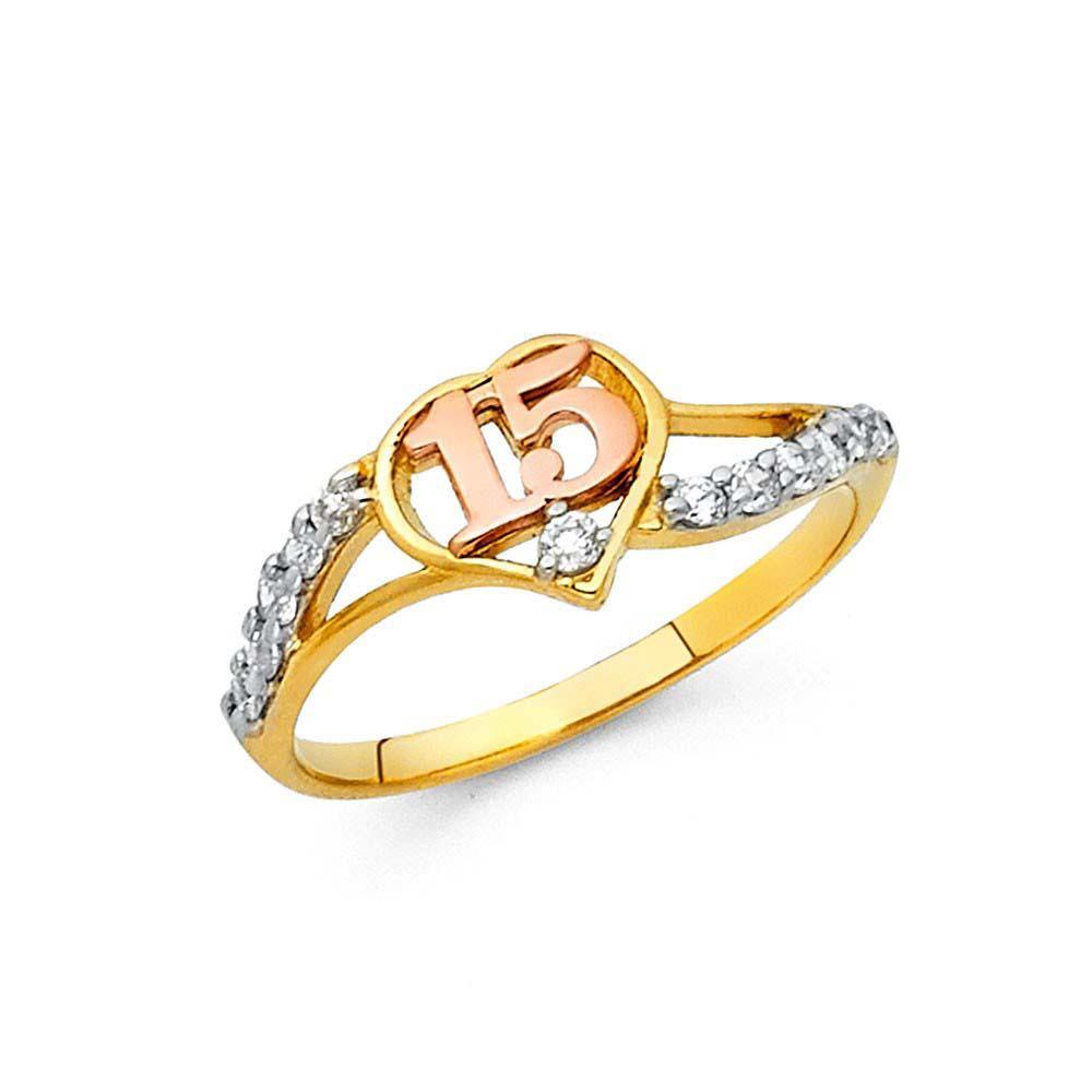 14K Two Tone 7mm 15 Years Clear CZ Heart Ring - silverdepot