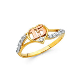 14K Two Tone 7mm 15 Years Clear CZ Heart Ring