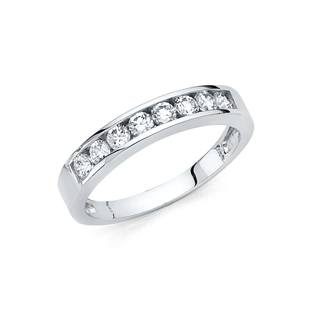 14K White Gold 3mm Clear CZ Ladies Wedding Band