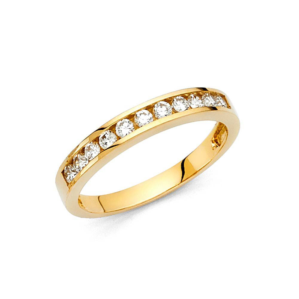 14K Yellow Gold 3mm Clear CZ Ladies Wedding Band
