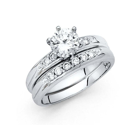 14K White Gold Round 3mm CZ Ladies Wedding Ring--Wedding Band and Engagement Ring are sold separately