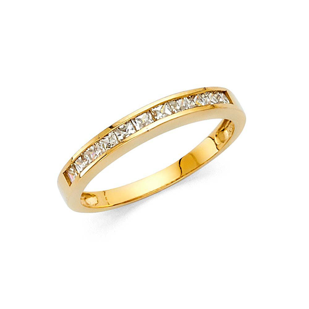 14K Yellow Gold 2mm Clear CZ Ladies Wedding Band
