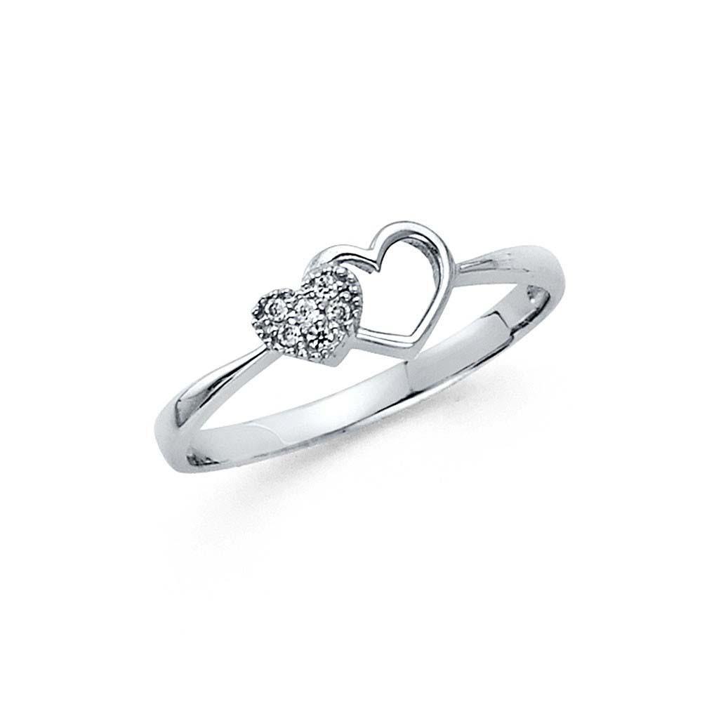 14K White Gold 6mm Clear CZ Fancy Ring - silverdepot