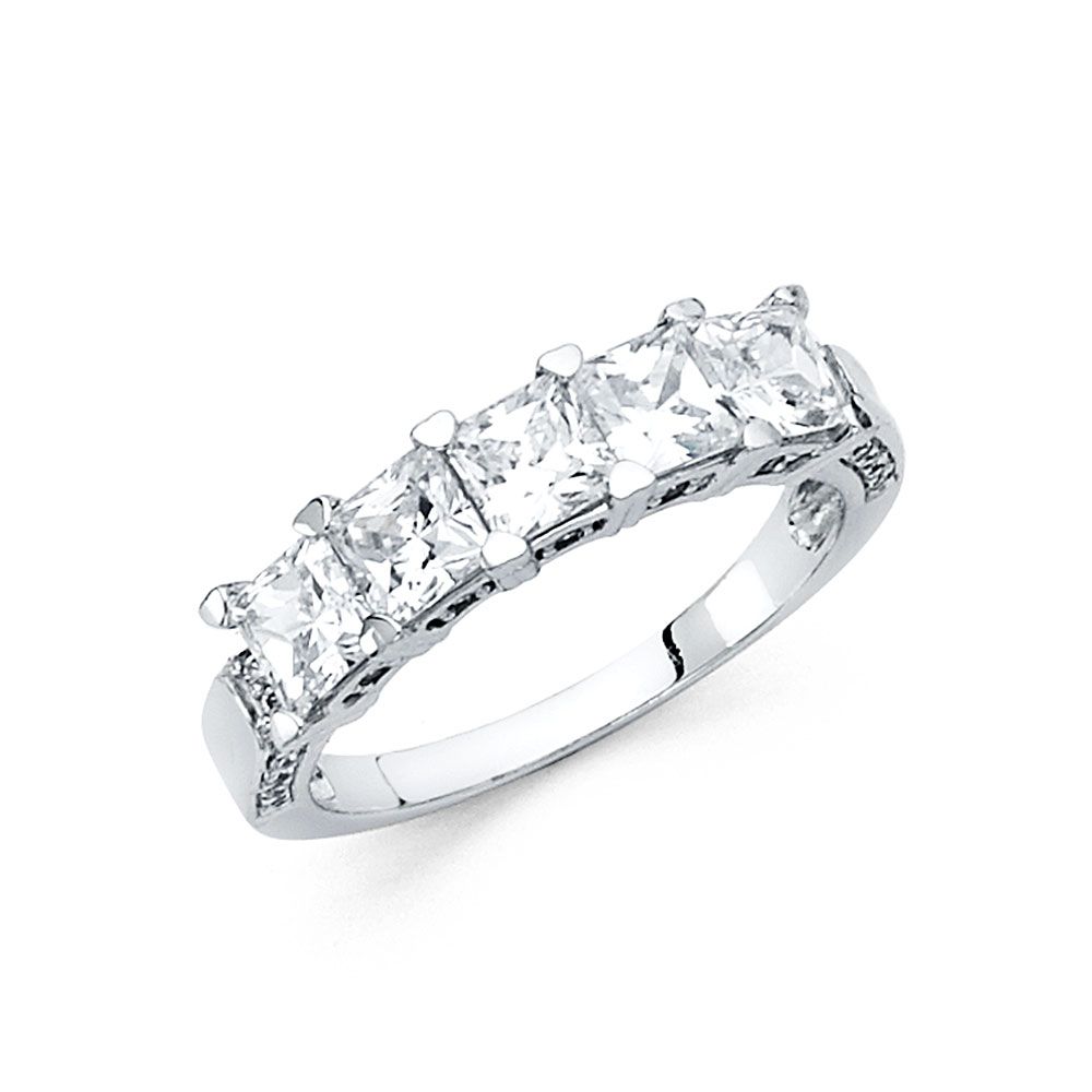 14K White CZ Ladies Wedding Band
