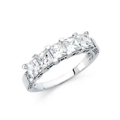 14K White CZ Ladies Wedding Band