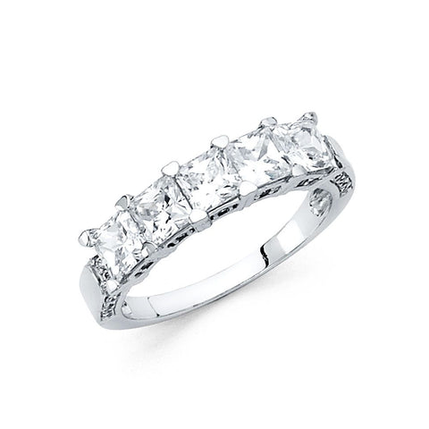 14K White CZ Ladies Wedding Band