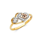 14K Two Tone 9mm Heart Clear CZ 15 Years Ring