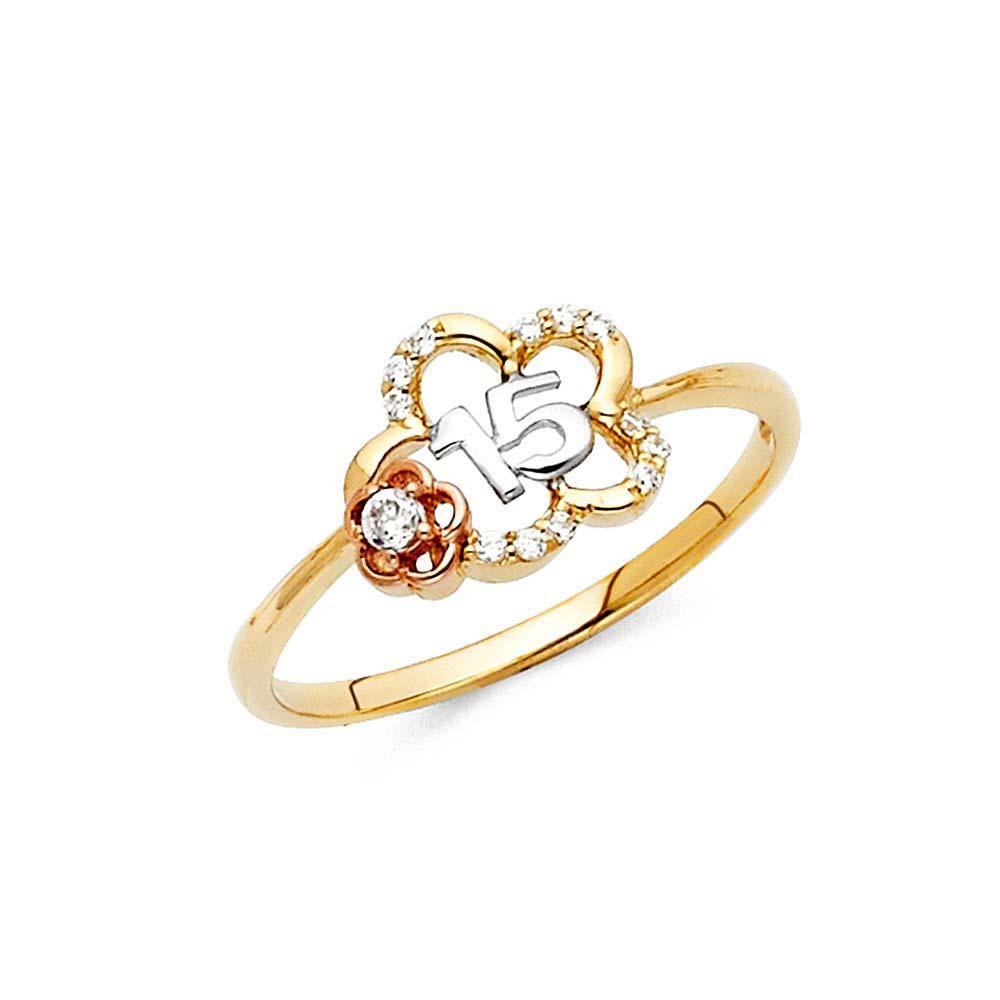 14K Two Tone 9mm Clear CZ 15 Years Ring