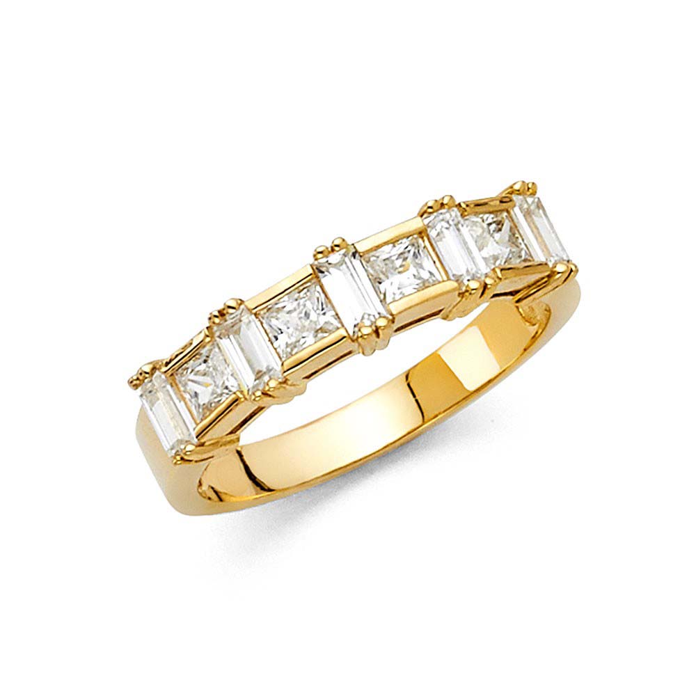 14K Yellow Gold 4mm Clear CZ Ladies Wedding Band