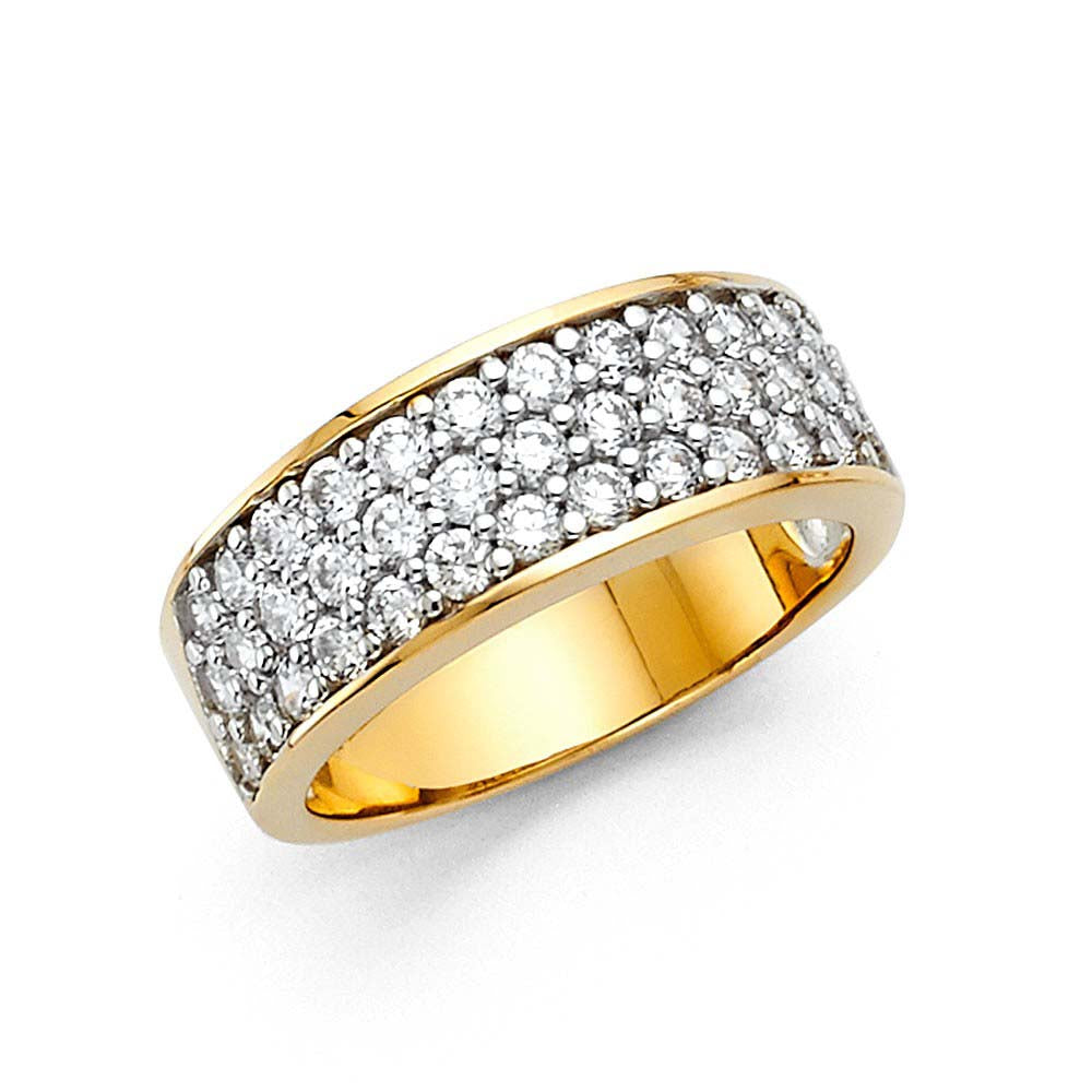 14K Yellow Gold 7.5mm Clear CZ Ladies Wedding Band