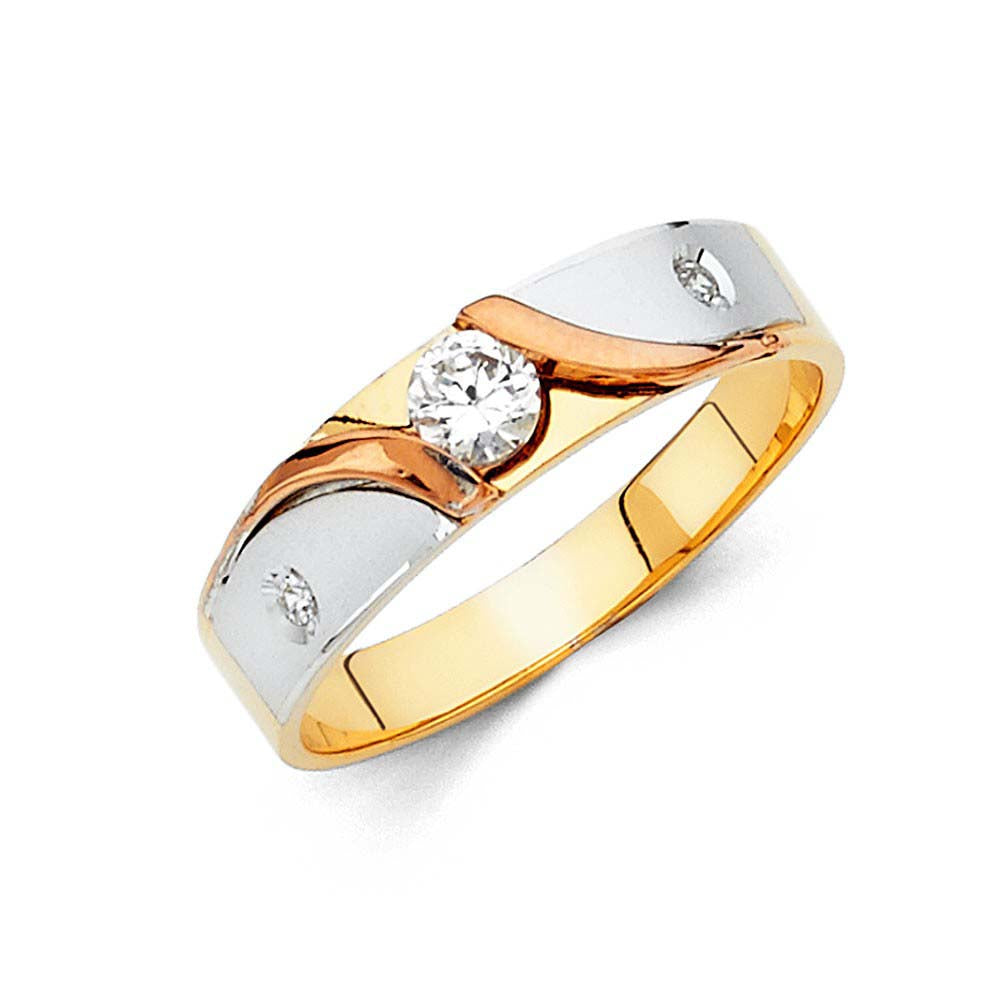 14K Tri Color 6mm CZ Wedding Trio Mens Band Sets