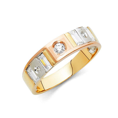 14K Tri Color Gold 6mm CZ Men's Band