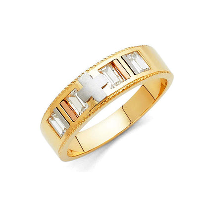 14K Tri Color Gold 6mm CZ Men's Band