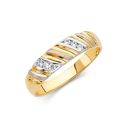 14K Two Tone 5mm CZ Wedding Trio Mens Band Sets