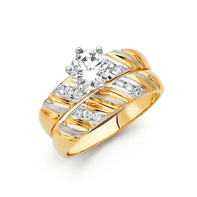 14K Two Tone 4mm CZ Wedding Trio Ladies Wedding Ring--Wedding Band and Engagement Rings are sold Separately