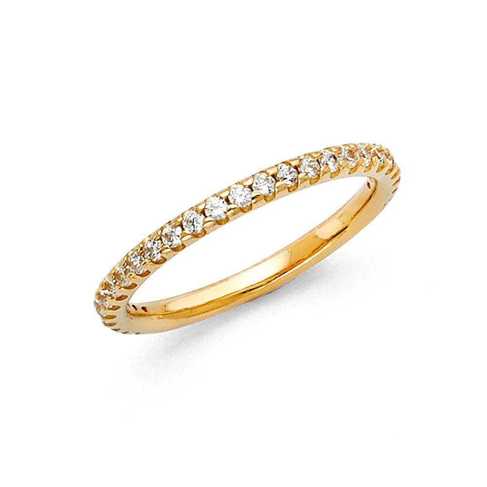 14K Yellow Gold 2mm Clear CZ Ladies Wedding Band
