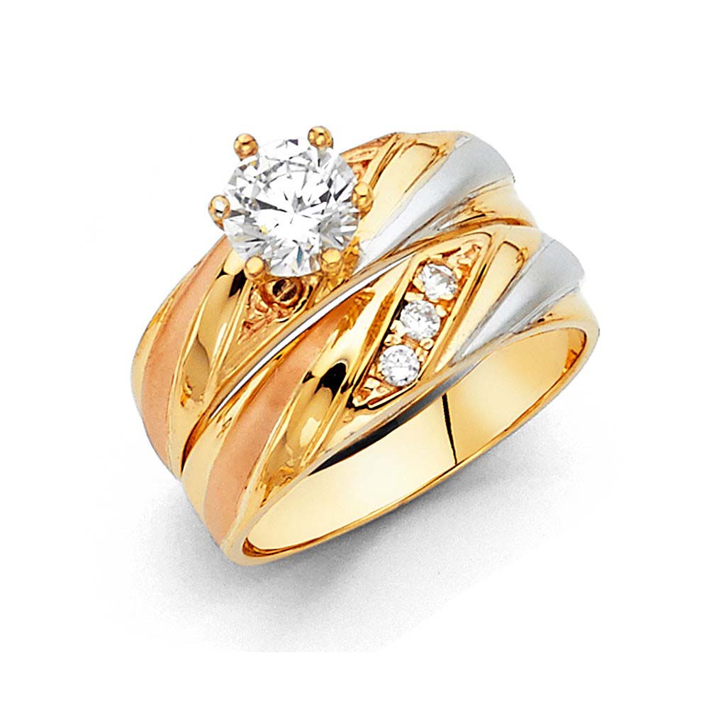 14K Tri Color 5mm CZ Wedding Trio Ladies Wedding Ring--Wedding Band and Engagement Rings are sold Separately