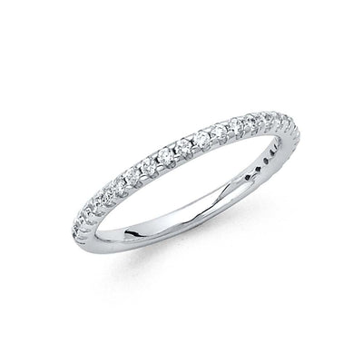14K White Gold 2mm Clear CZ Ladies Wedding Band