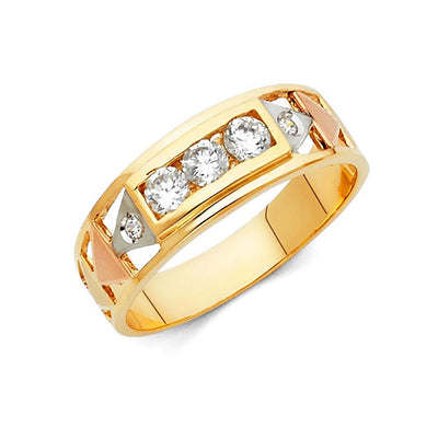 14K Tri Color Gold 6mm CZ Men's Band