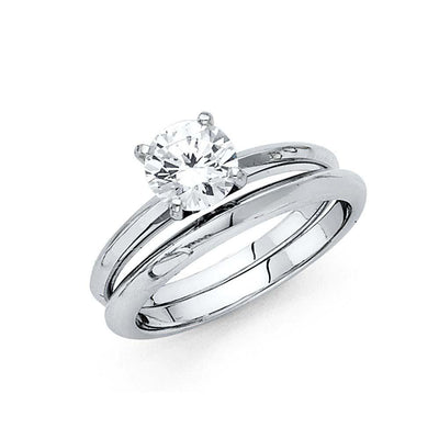 14K White Gold Polished Clear CZ Engagement Ring - silverdepot