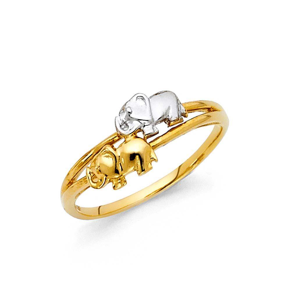 14K Two Tone 8mm Fancy Elephant Ring - silverdepot