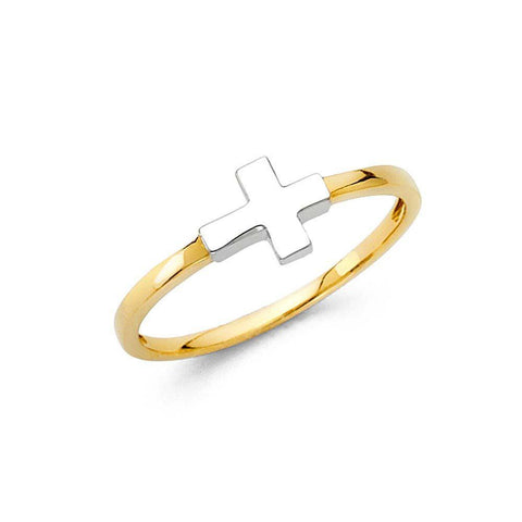 14K Two Tone 7mm Religious Cross Ring