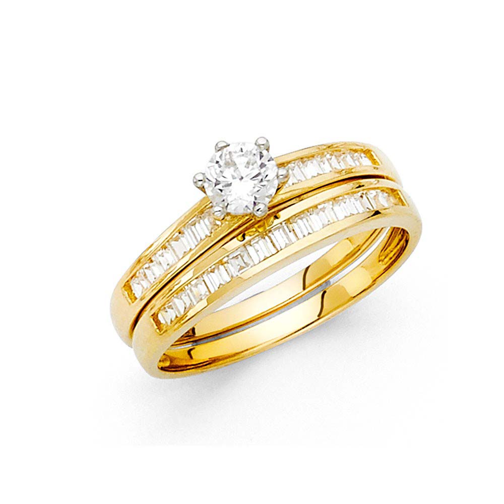 14K Yellow Gold 2mm Clear CZ Ladies Wedding Band Only