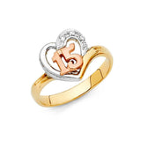 14K Tri Color 12mm Clear CZ 15 Years Heart Ring