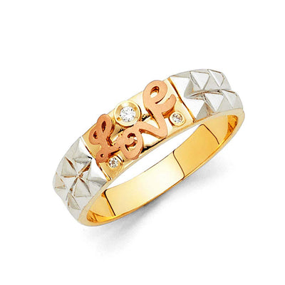 14K Tri Color Gold 6mm CZ Men's Band