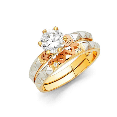 14K Tri Color Gold 3mm CZ Ladies Wedding Ring--Wedding Band and Engagement Rings are sold Separately