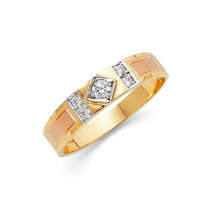 14K Tri Color Gold 5mm CZ Men's Band