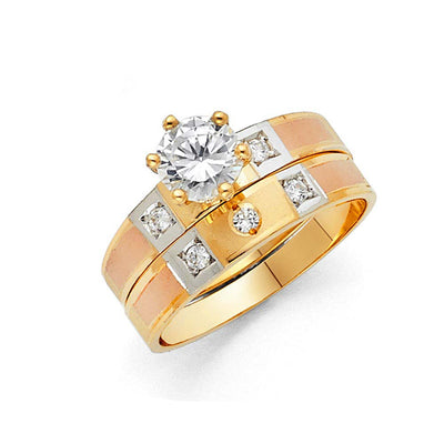 14K Tri Color Gold 4mm CZ Ladies Wedding Ring--Wedding Band and Engagement Rings are sold Separately