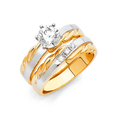 14K Two Tone 5mm CZ Wedding Trio Ladies Wedding Ring--Wedding Band and Engagement Rings are sold Separately