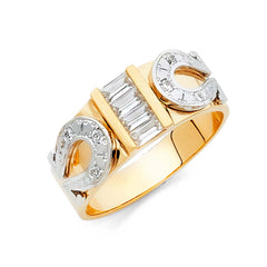 14K Two Tone 8mm CZ Wedding Trio Mens Band Sets