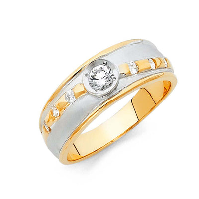 14K Two Tone 8mm CZ Wedding Trio Mens Band Sets