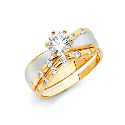 14K Two Tone 2mm CZ Wedding Trio Ladies Wedding Ring--Wedding Band and Engagement Rings are sold Separately