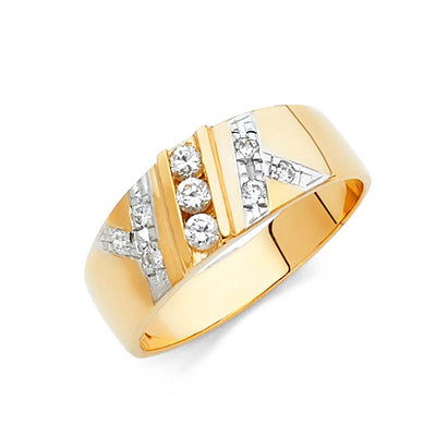 14K Two Tone 8mm CZ Wedding Trio Mens Band Sets