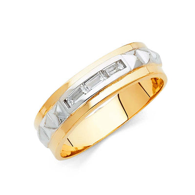 14K Two Tone 6mm CZ Wedding Trio Mens Band Sets