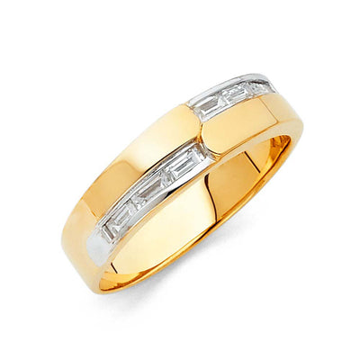14K Two Tone 6mm CZ Wedding Trio Mens Band Sets