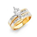 14K Two Tone 3mm CZ Wedding Trio Ladies Wedding Ring--Wedding Band and Engagement Rings are sold Separately